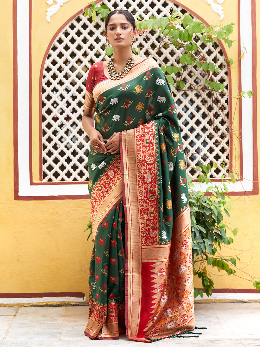 Janasya Green Cotton Silk Woven Ethnic Motifs Patola Grab2Buy 