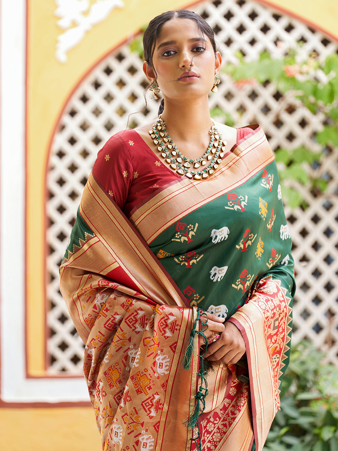 Janasya Green Cotton Silk Woven Ethnic Motifs Patola Grab2Buy 