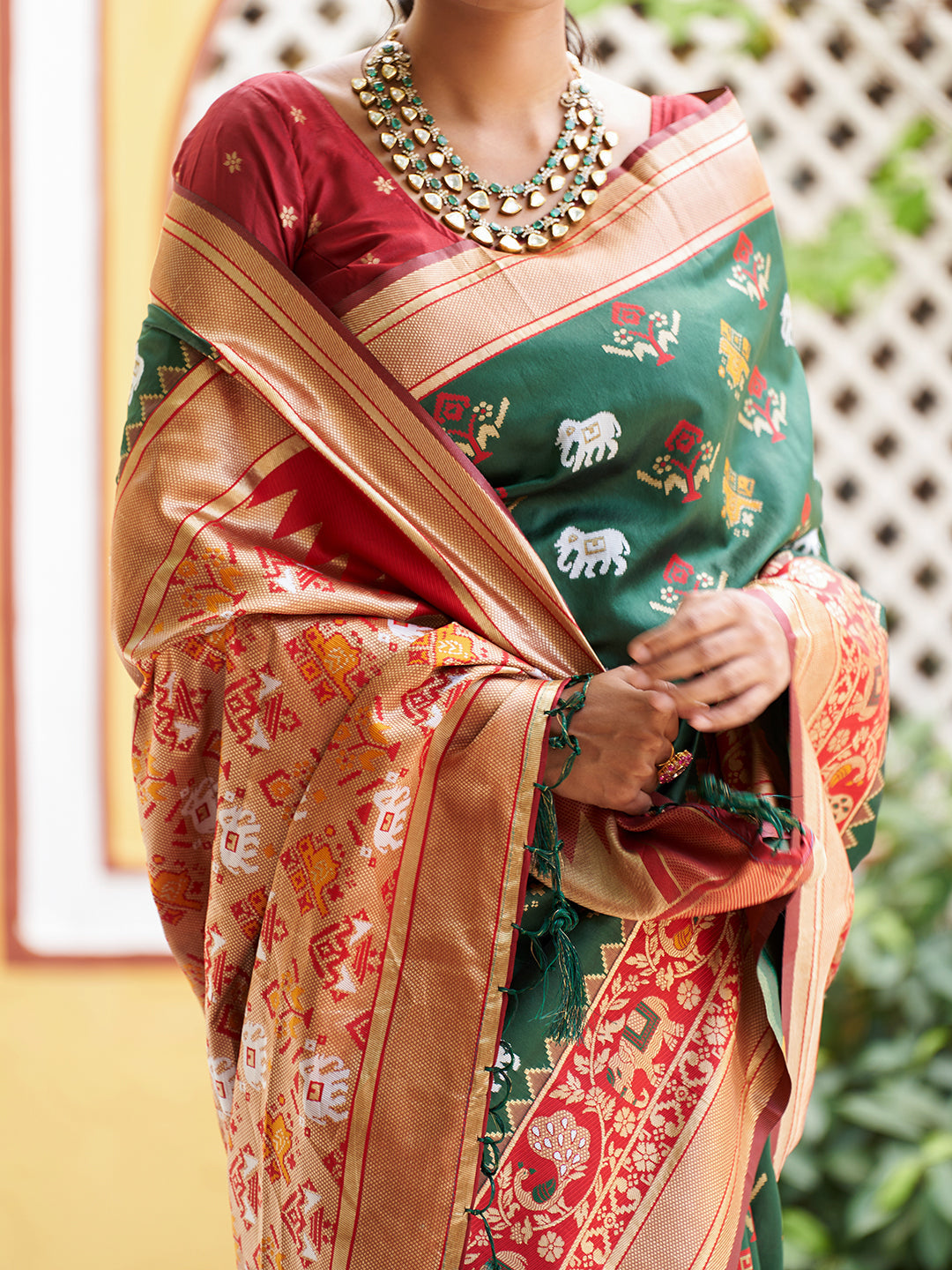 Janasya Green Cotton Silk Woven Ethnic Motifs Patola Grab2Buy 