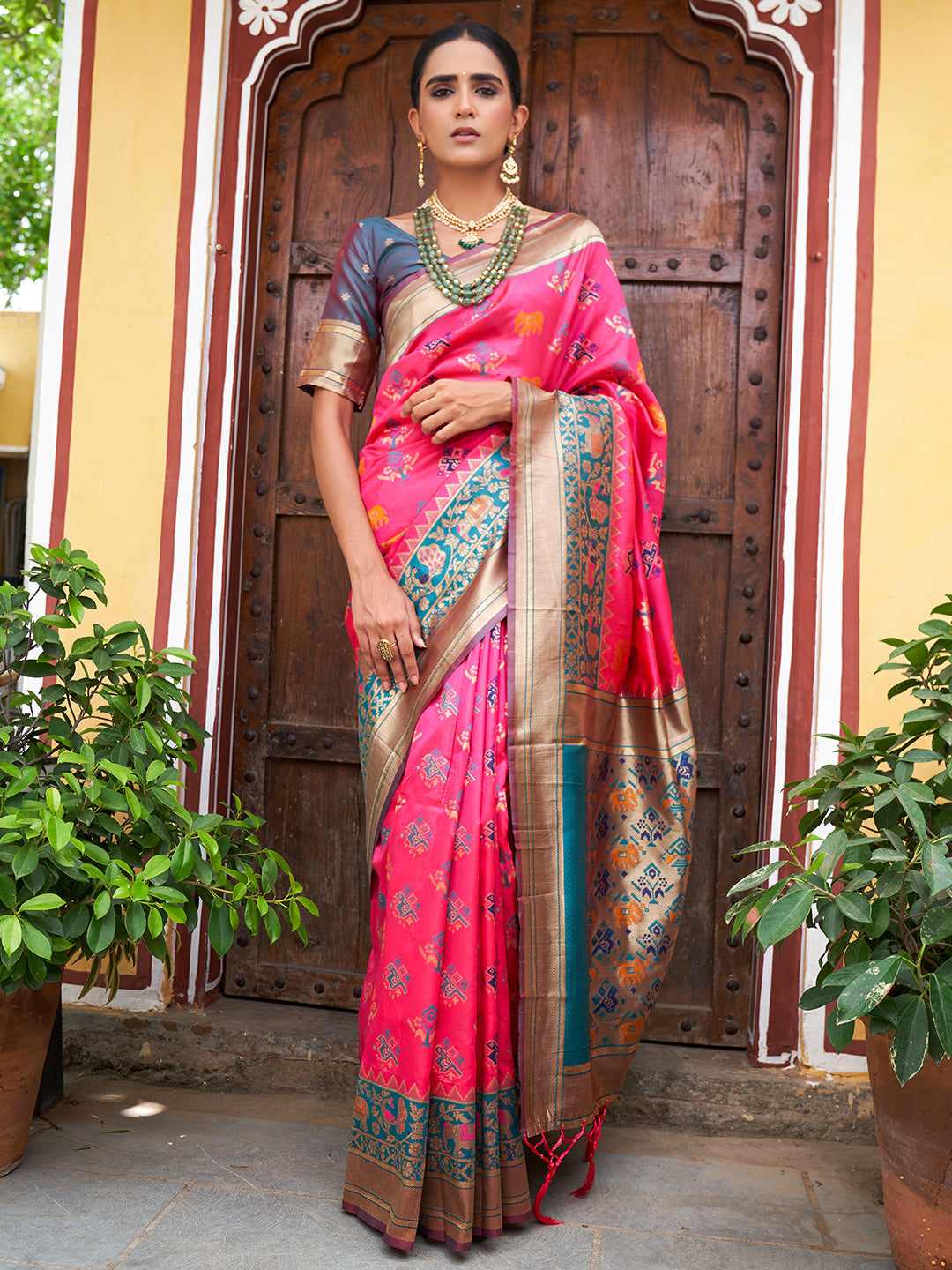 Janasya Pink Cotton Silk Woven Ethnic Motifs Patola Grab2Buy 