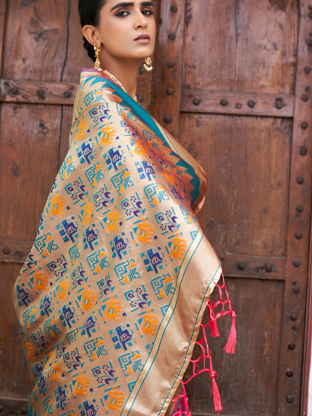 Janasya Pink Cotton Silk Woven Ethnic Motifs Patola Grab2Buy 