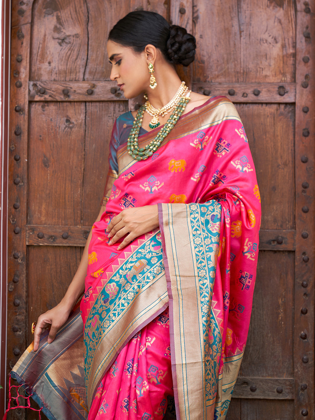 Janasya Pink Cotton Silk Woven Ethnic Motifs Patola Grab2Buy 