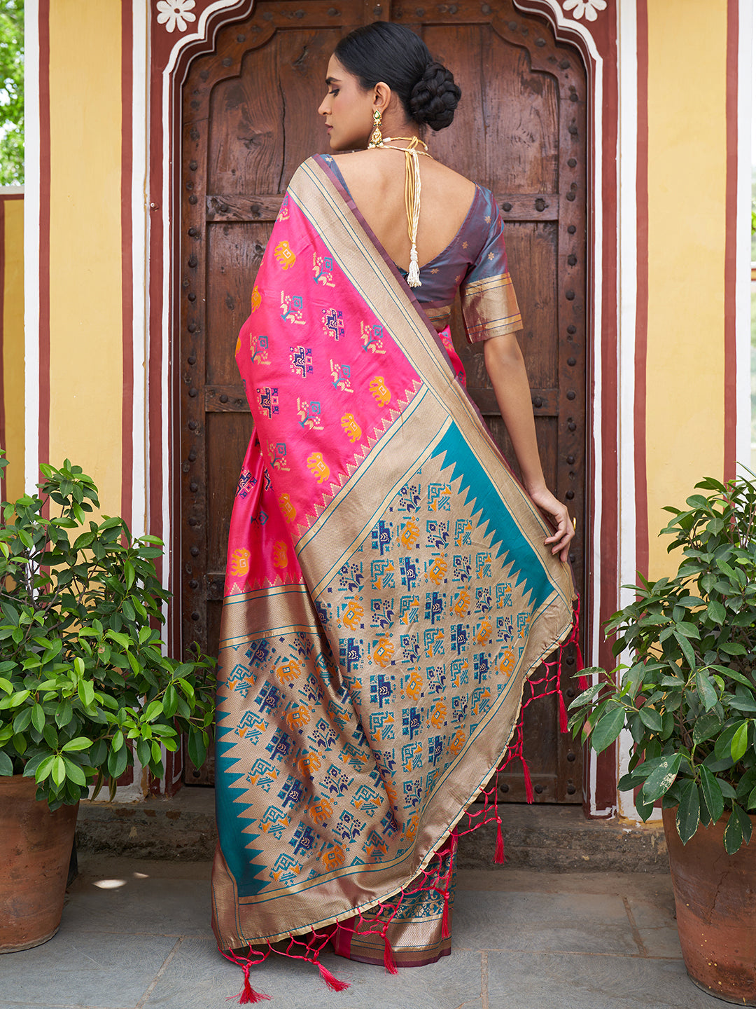 Janasya Pink Cotton Silk Woven Ethnic Motifs Patola Grab2Buy 