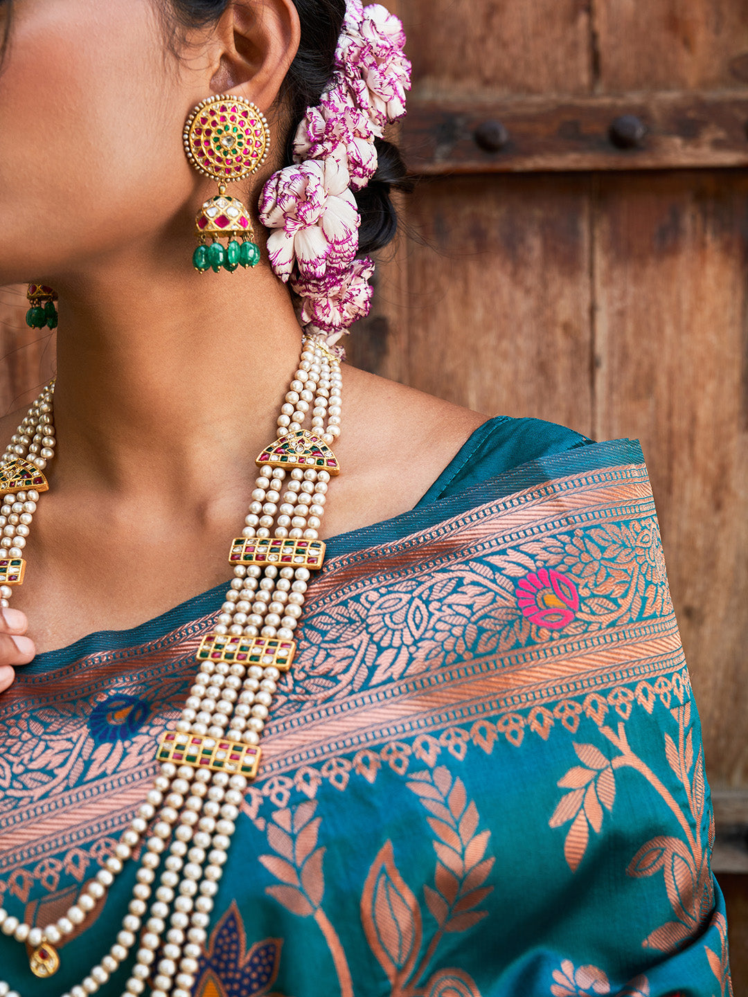 Janasya Teal Green Banarasi Silk Woven Dual Tone Floral Design Banarasi Silk Grab2Buy 