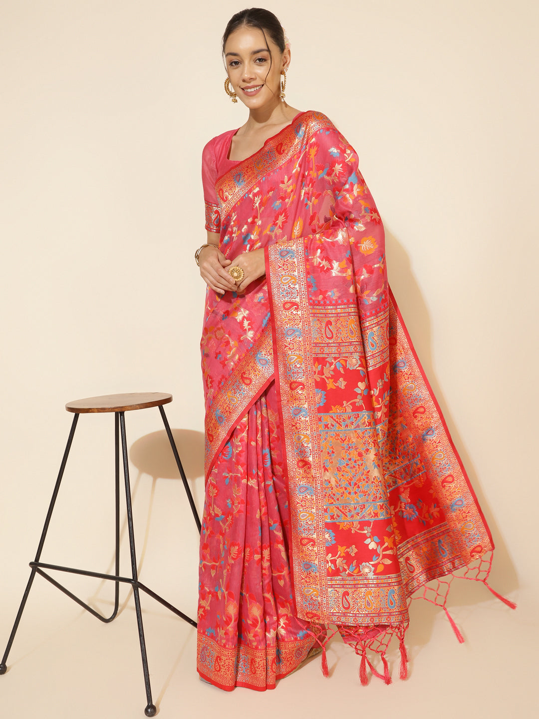 Janasya Pink Chanderi Silk Pashmina Woven Design Grab2Buy 