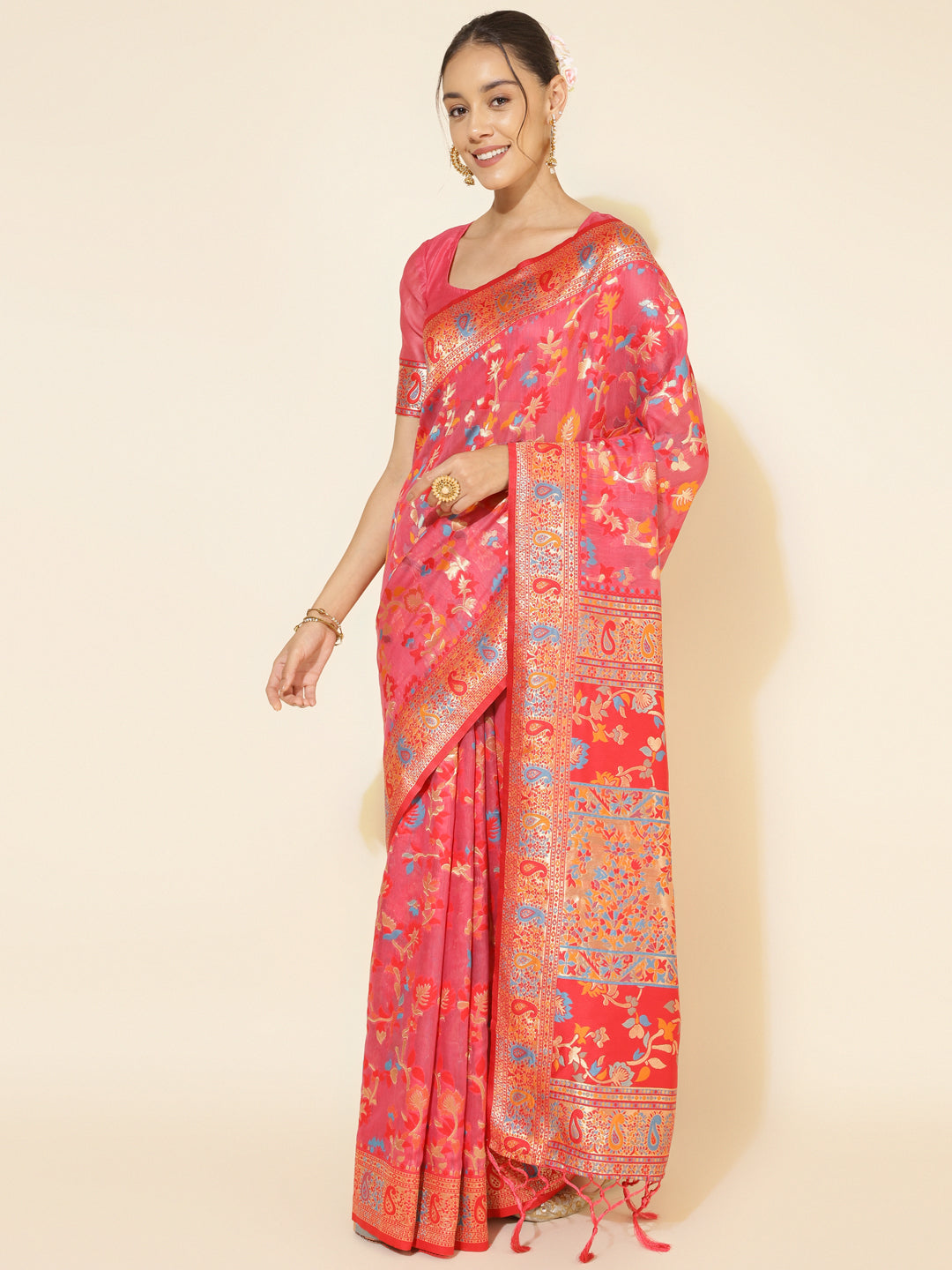 Janasya Pink Chanderi Silk Pashmina Woven Design Grab2Buy 