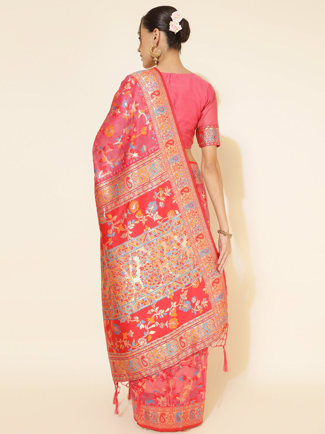 Janasya Pink Chanderi Silk Pashmina Woven Design Grab2Buy 