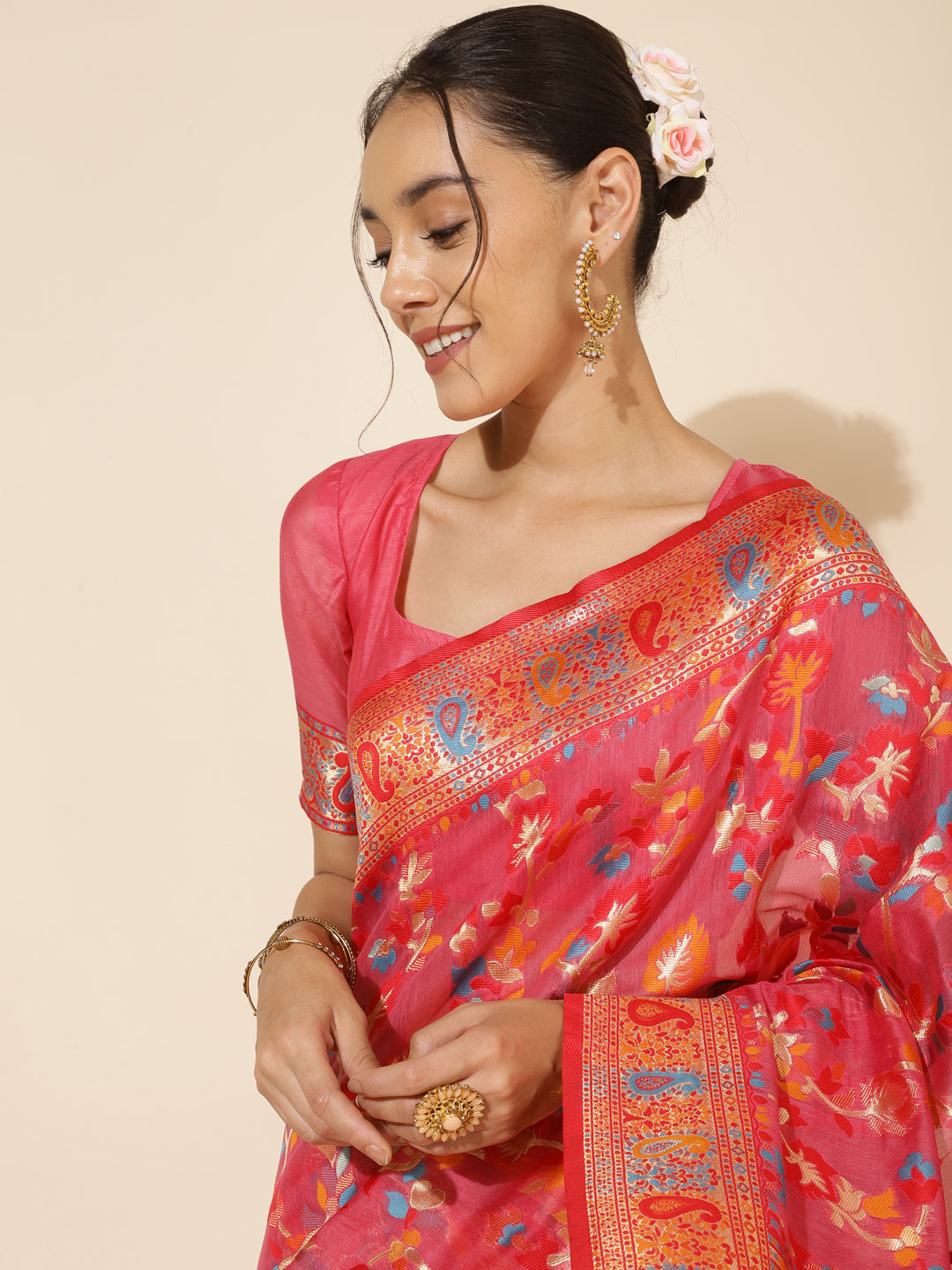 Janasya Pink Chanderi Silk Pashmina Woven Design Grab2Buy 