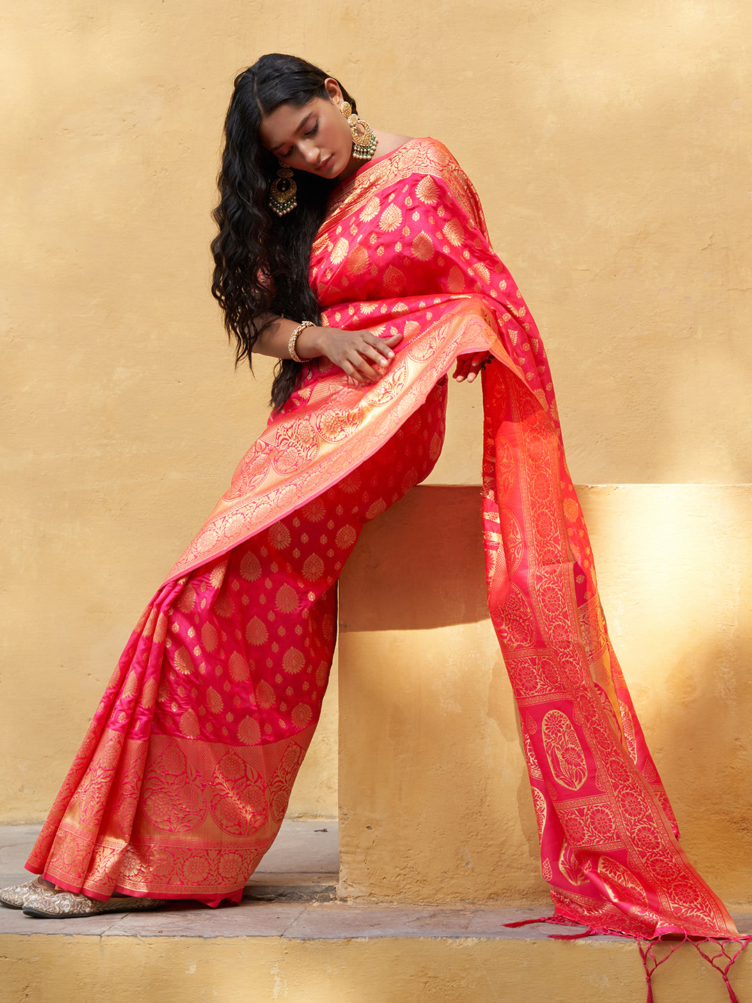 Janasya Pink Banarasi Silk Ethnic Motifs Woven Design Grab2Buy 