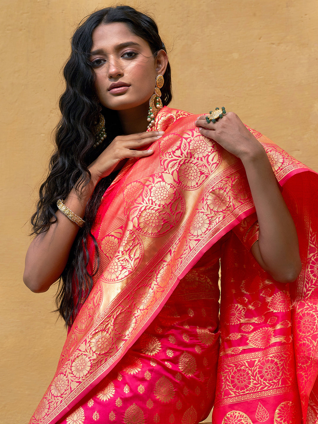 Janasya Pink Banarasi Silk Ethnic Motifs Woven Design Grab2Buy 