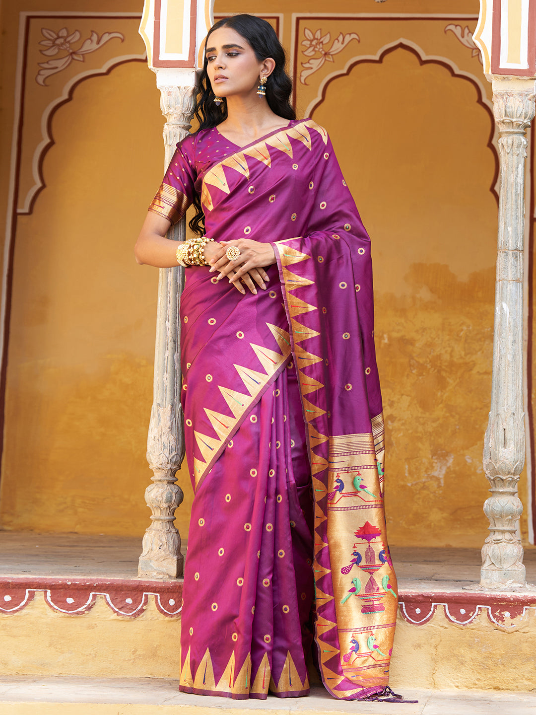 Janasya Wine Paithani Silk Ethnic Motifs Paithani Silk Grab2Buy 