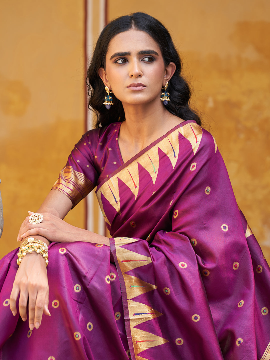 Janasya Wine Paithani Silk Ethnic Motifs Paithani Silk Grab2Buy 