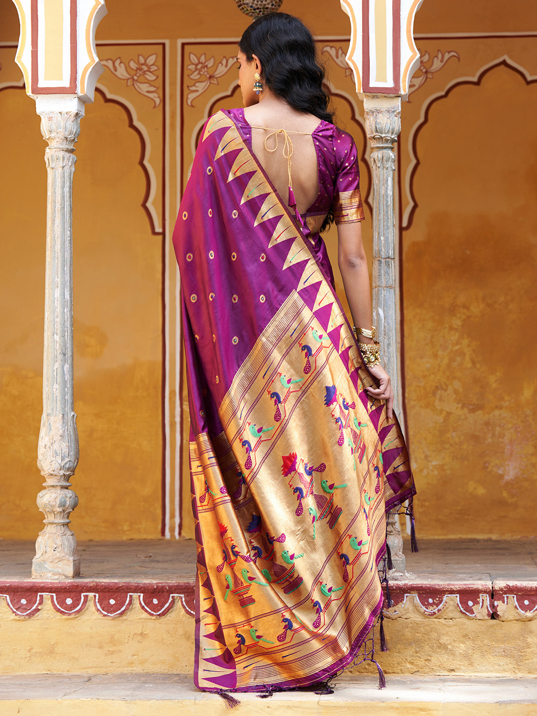 Janasya Wine Paithani Silk Ethnic Motifs Paithani Silk Grab2Buy 