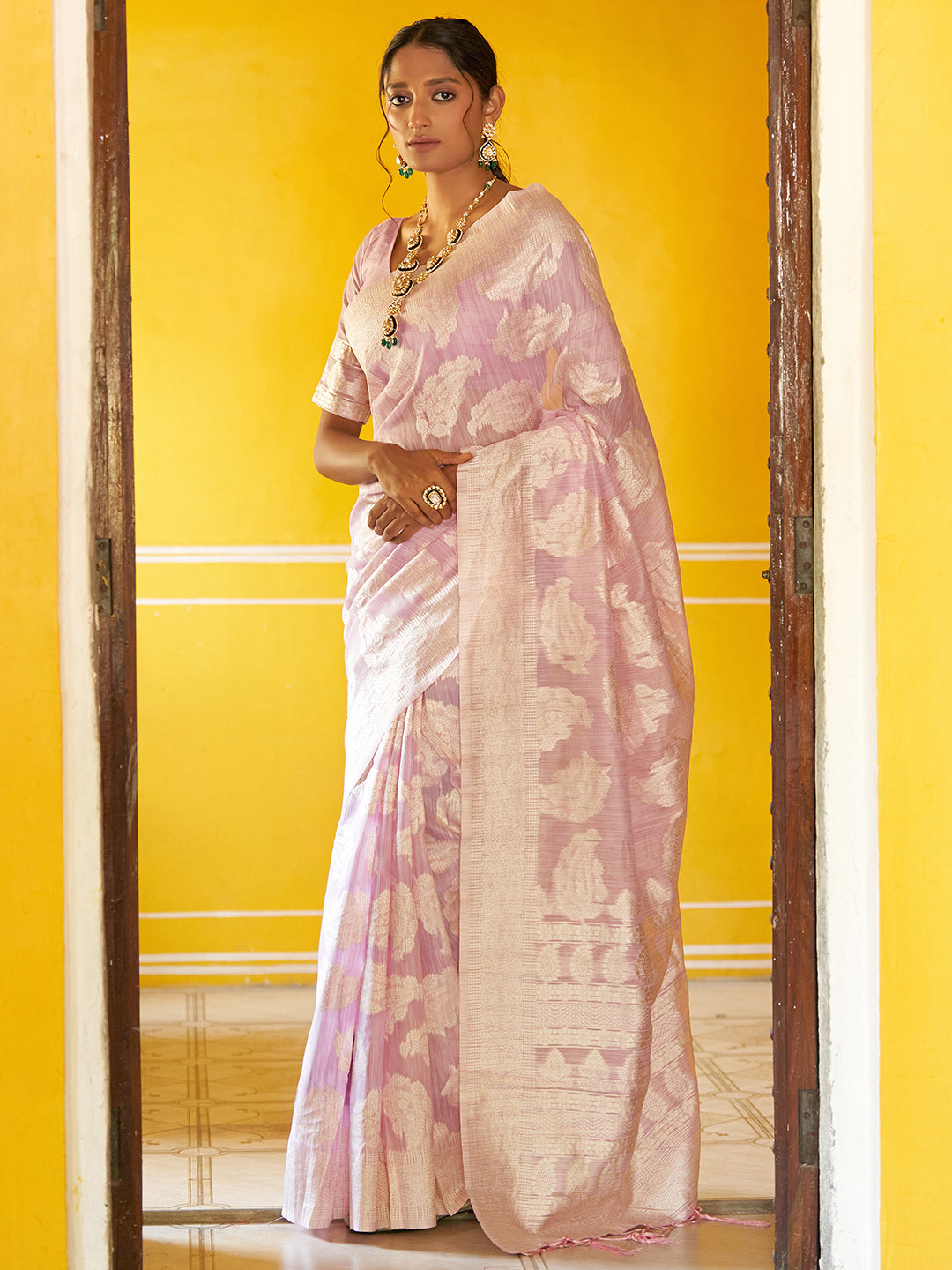 Janasya Lavender Linen Cotton Woven Paisley Woven Design Grab2Buy 
