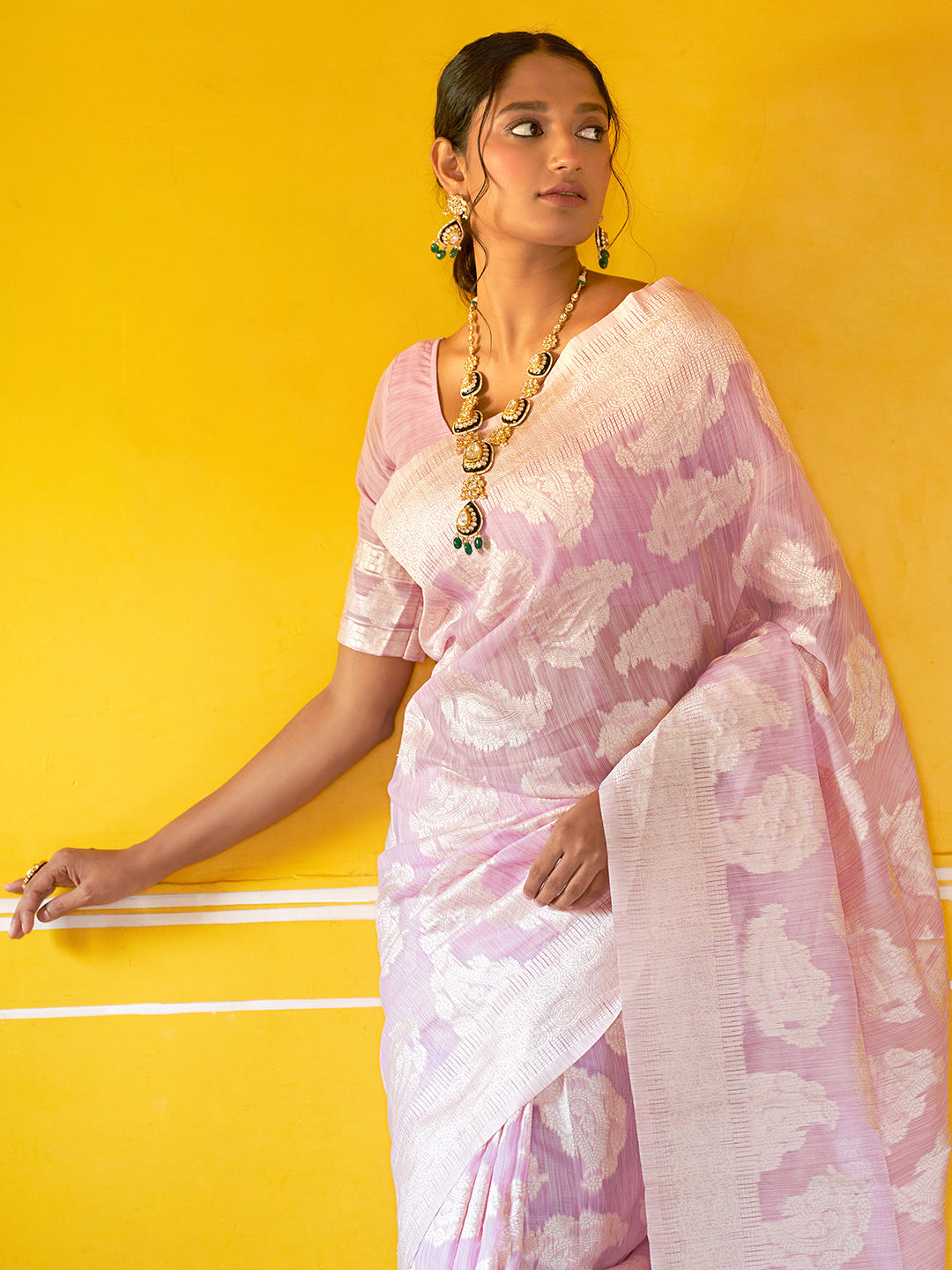 Janasya Lavender Linen Cotton Woven Paisley Woven Design Grab2Buy 