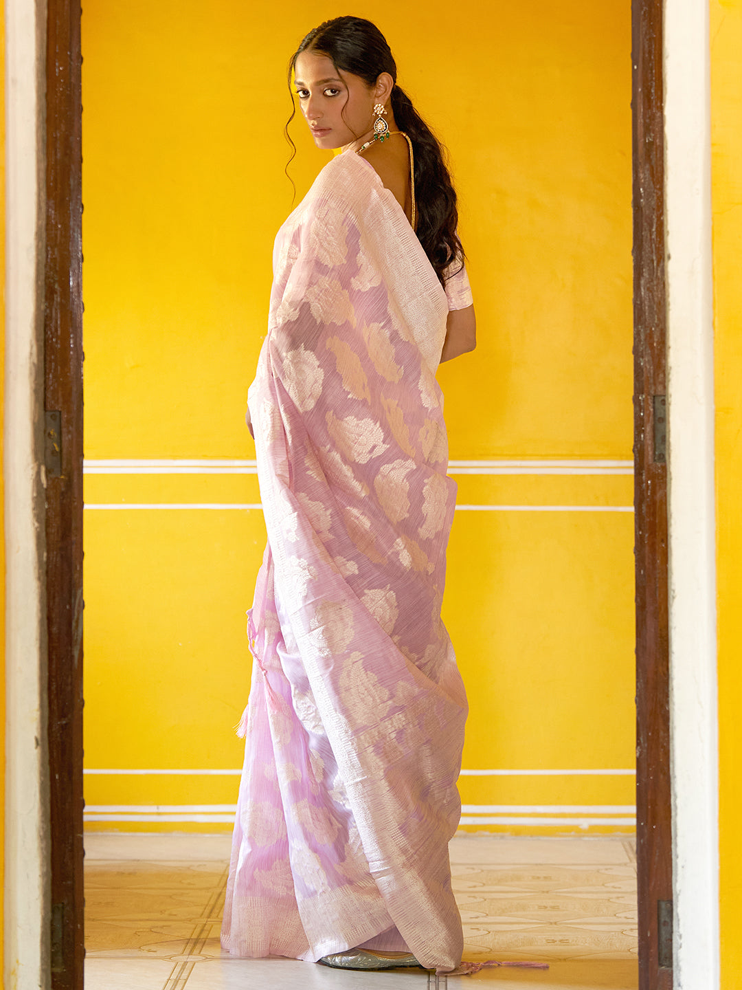Janasya Lavender Linen Cotton Woven Paisley Woven Design Grab2Buy 