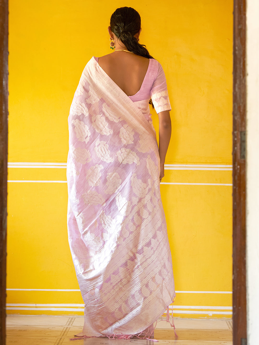Janasya Lavender Linen Cotton Woven Paisley Woven Design Grab2Buy 