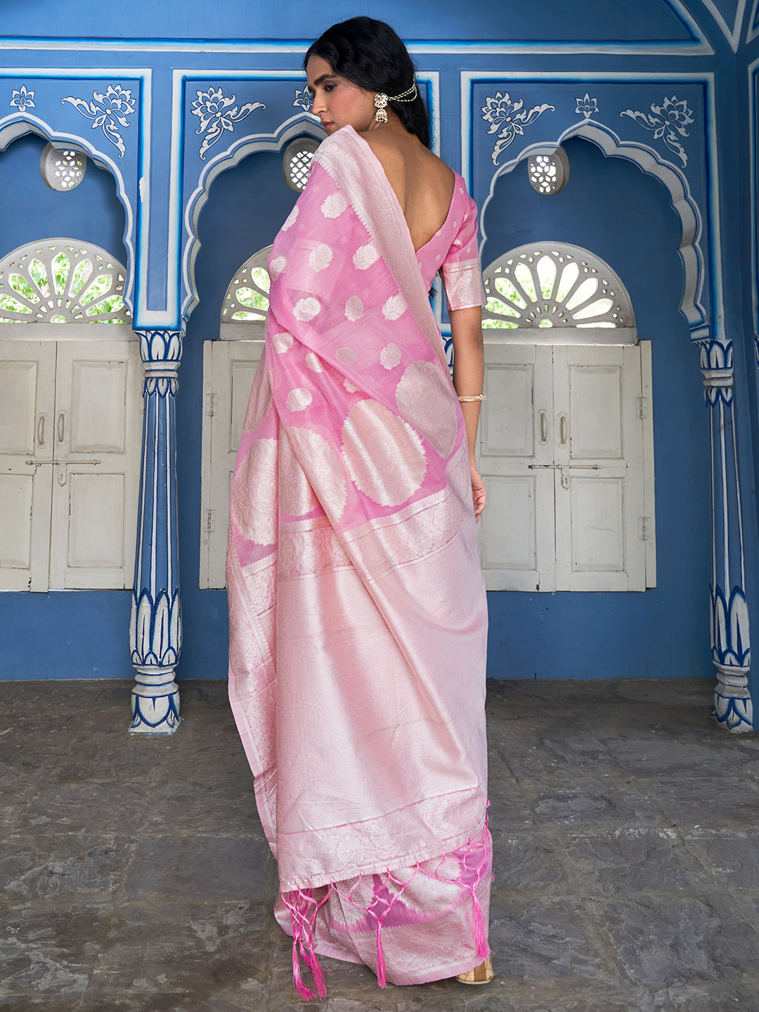Janasya Pink Linen Cotton Woven Floral Design Woven Design Grab2Buy 