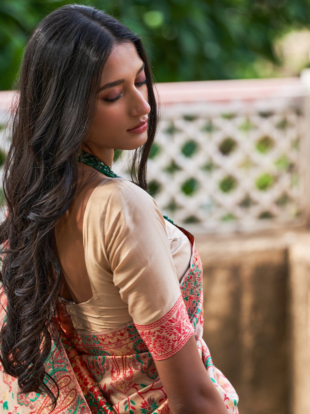 Janasya Beige Cotton Silk Pashmina Woven Design Grab2Buy 