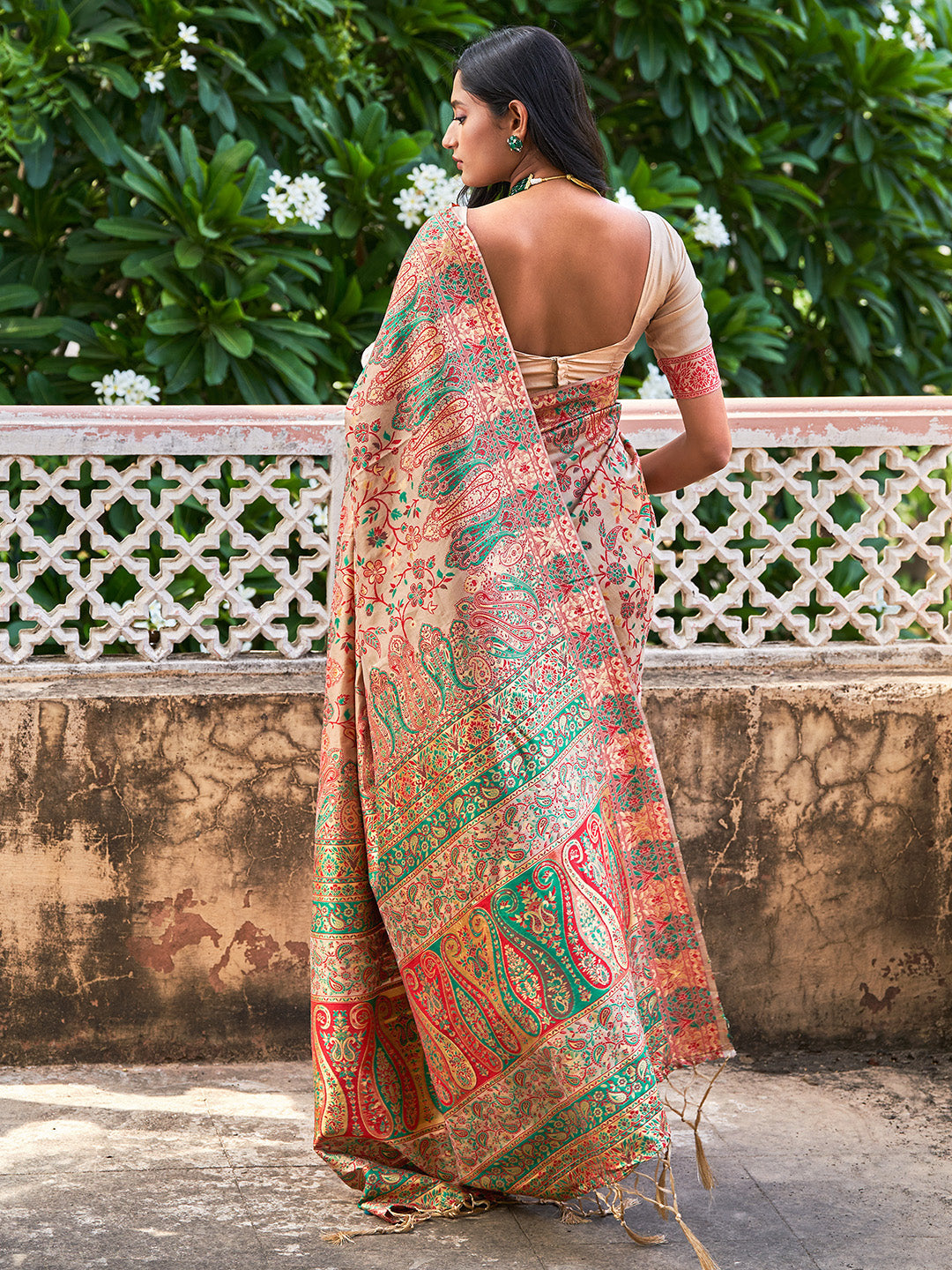 Janasya Beige Cotton Silk Pashmina Woven Design Grab2Buy 