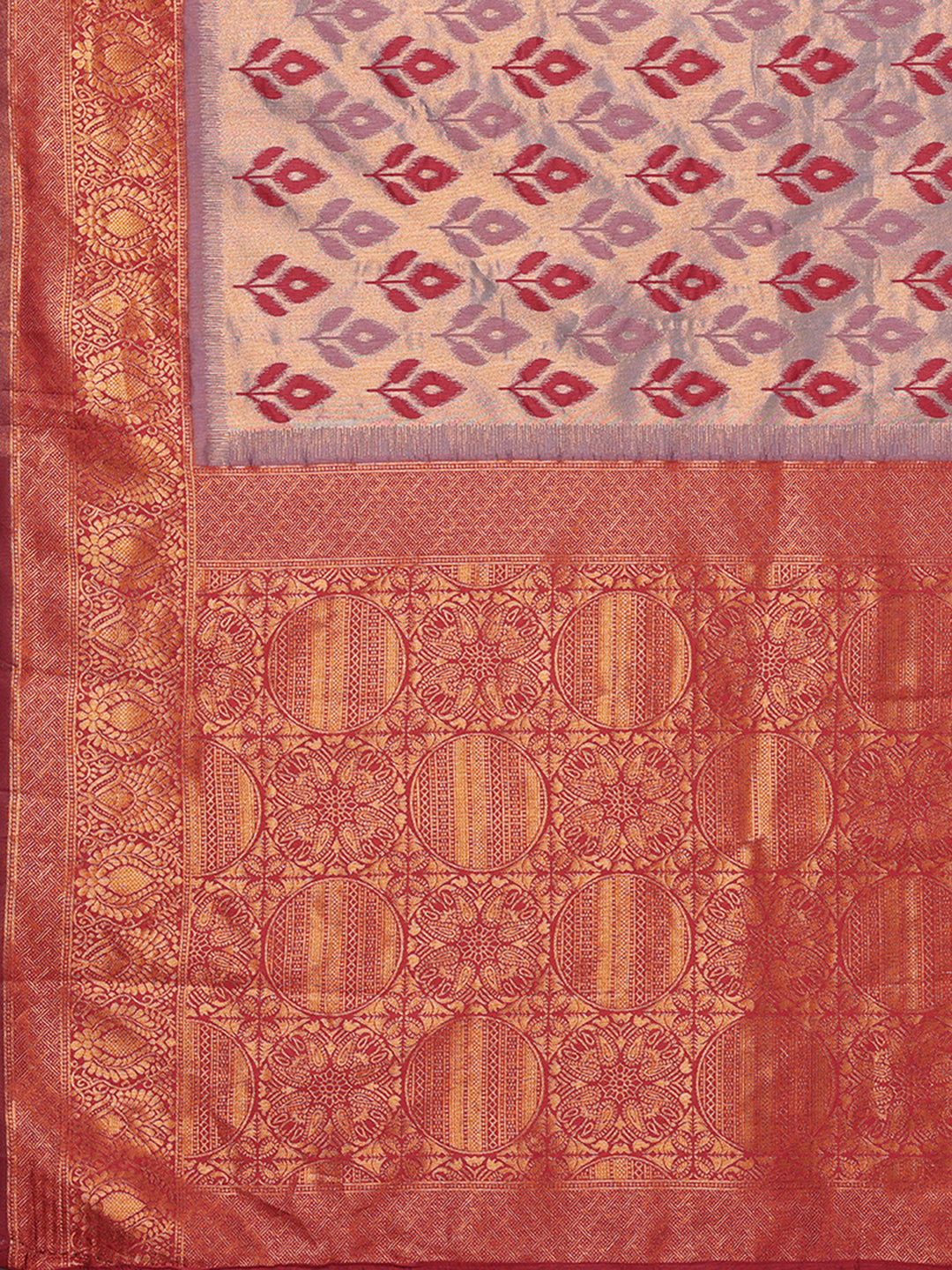 Janasya Grey & Maroon Silk Blend Ethnic Motifs Kanjivaram Grab2Buy 