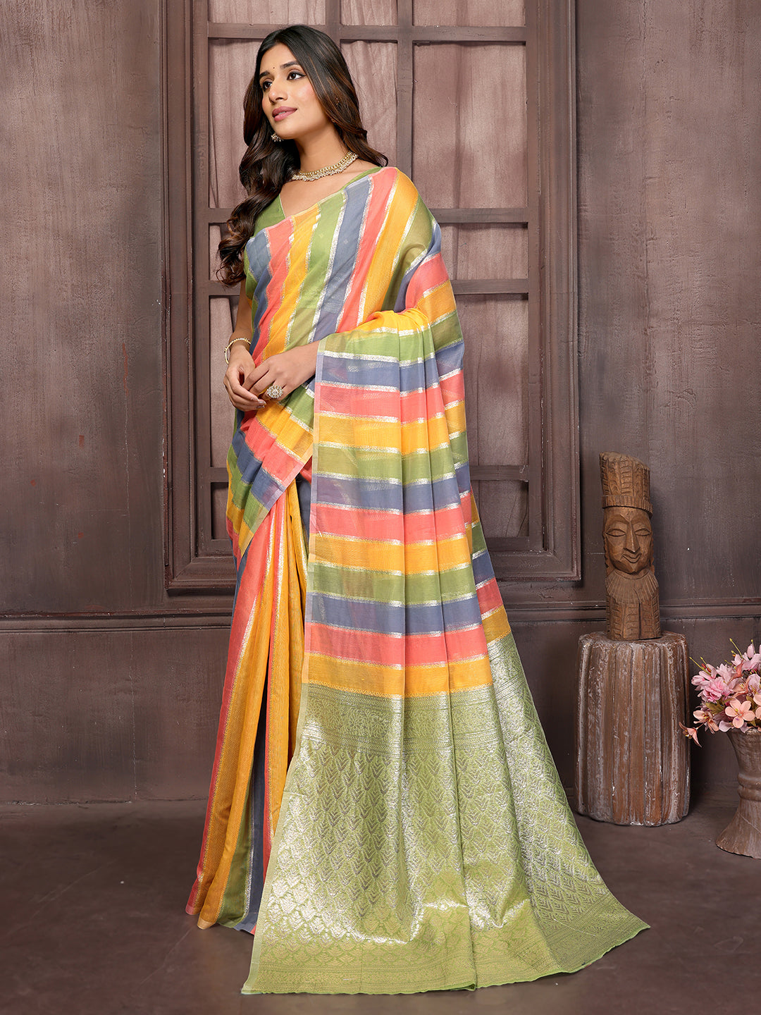 Janasya Multicolor Cotton Striped Woven Grab2Buy 