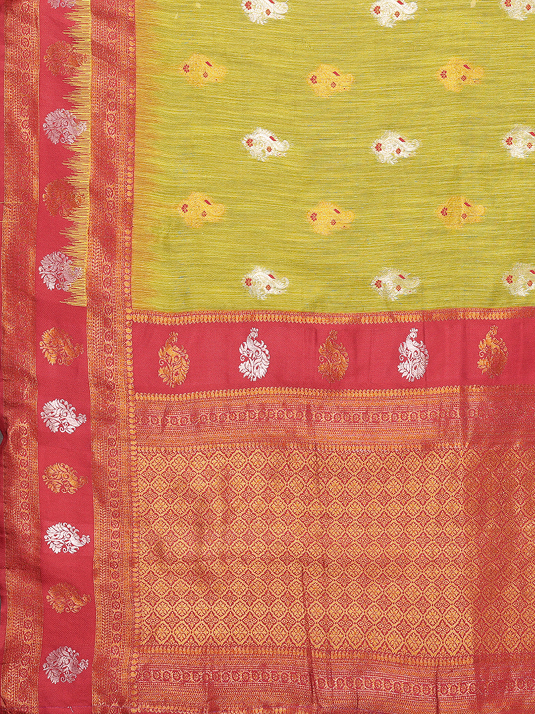 Janasya Mehndi Green Cotton Linen Ethnic Motifs Kanjivaram Grab2Buy 
