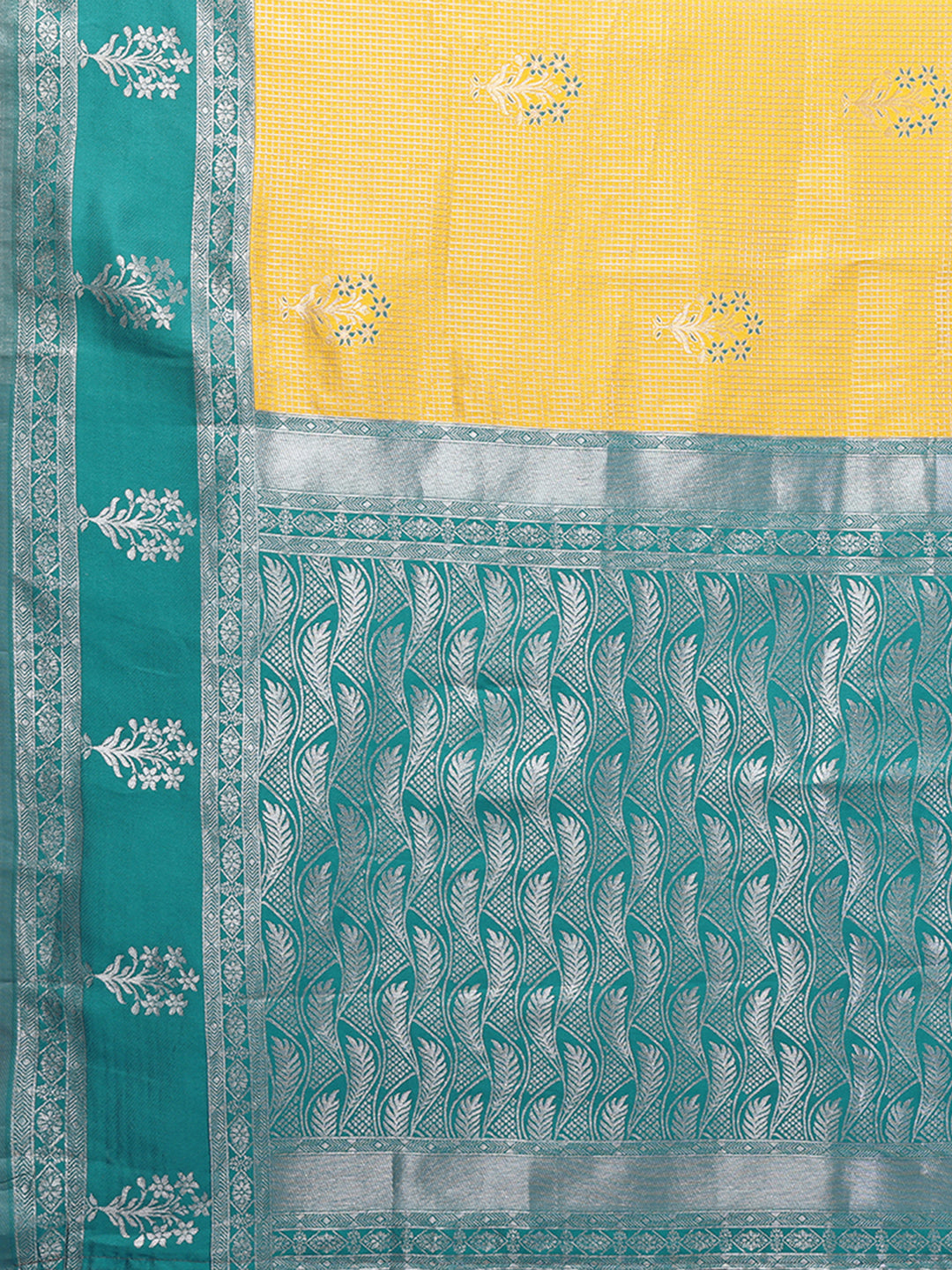 Janasya Yellow Silk Blend Checked Jacquard Border Grab2Buy 