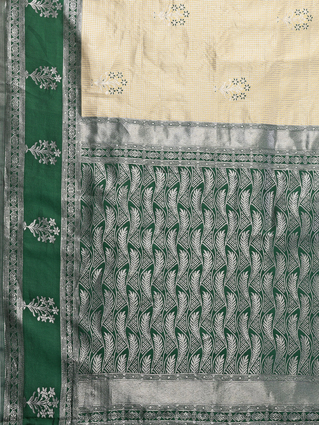 Janasya Beige Silk Blend Checked Jacquard Border Grab2Buy 