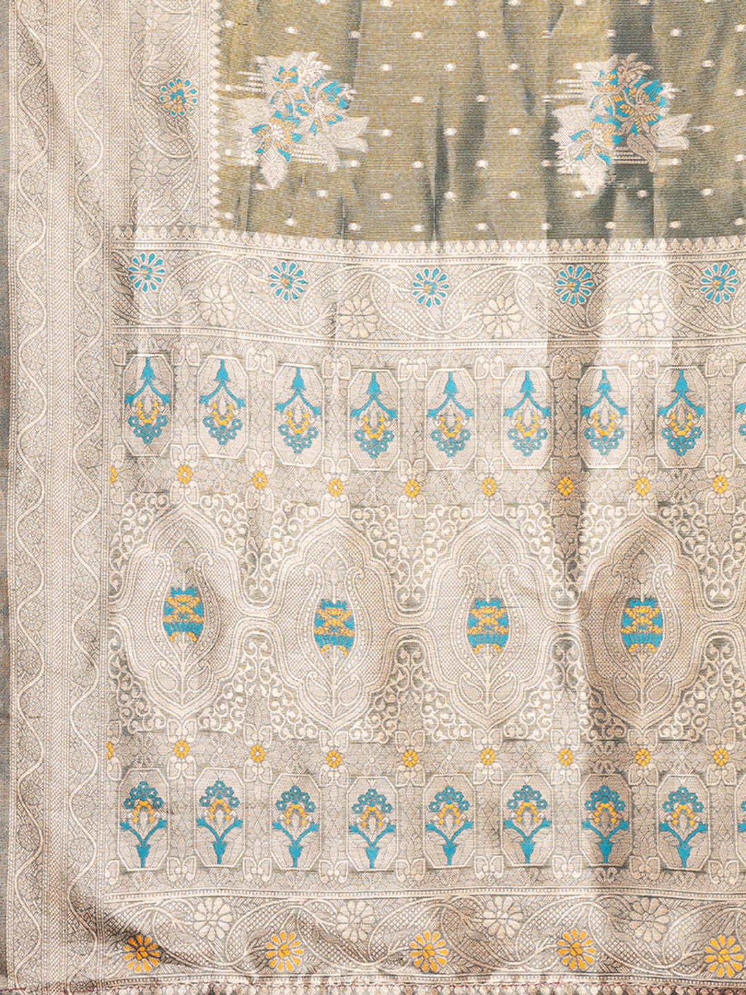 Janasya Olive Silk Blend Ethnic Motifs Banarasi Grab2Buy 