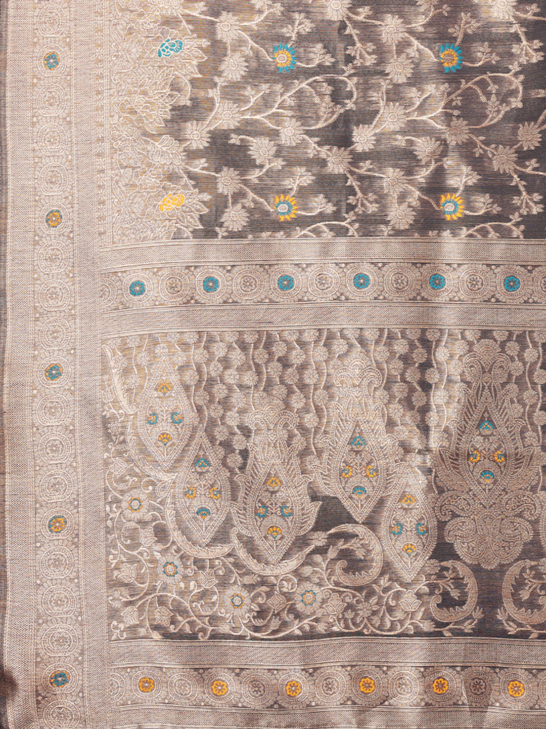 Janasya Blue & Gold Silk Blend Floral Banarasi Grab2Buy 