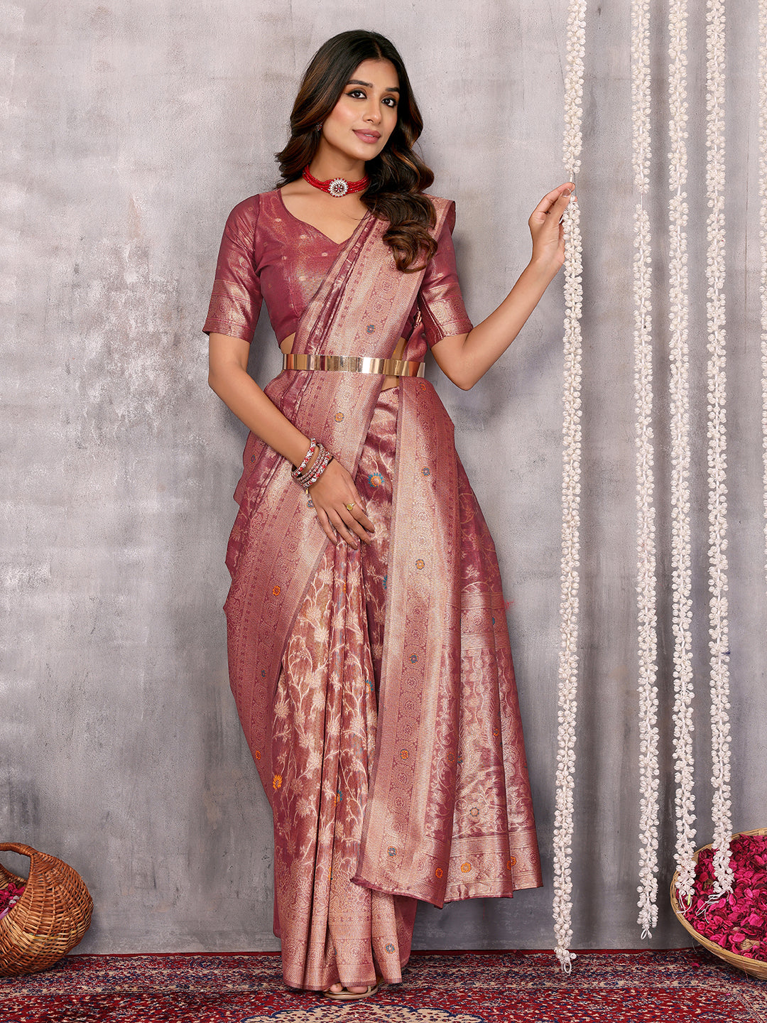 Janasya Mauve Silk Blend Floral Banarasi Grab2Buy 