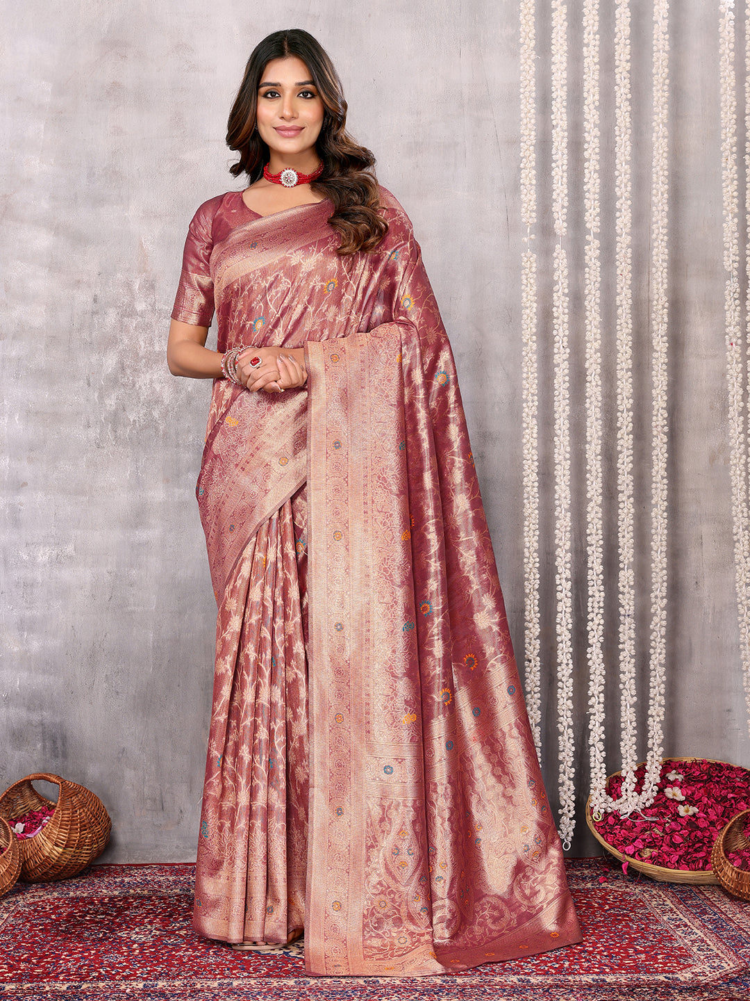 Janasya Mauve Silk Blend Floral Banarasi Grab2Buy 