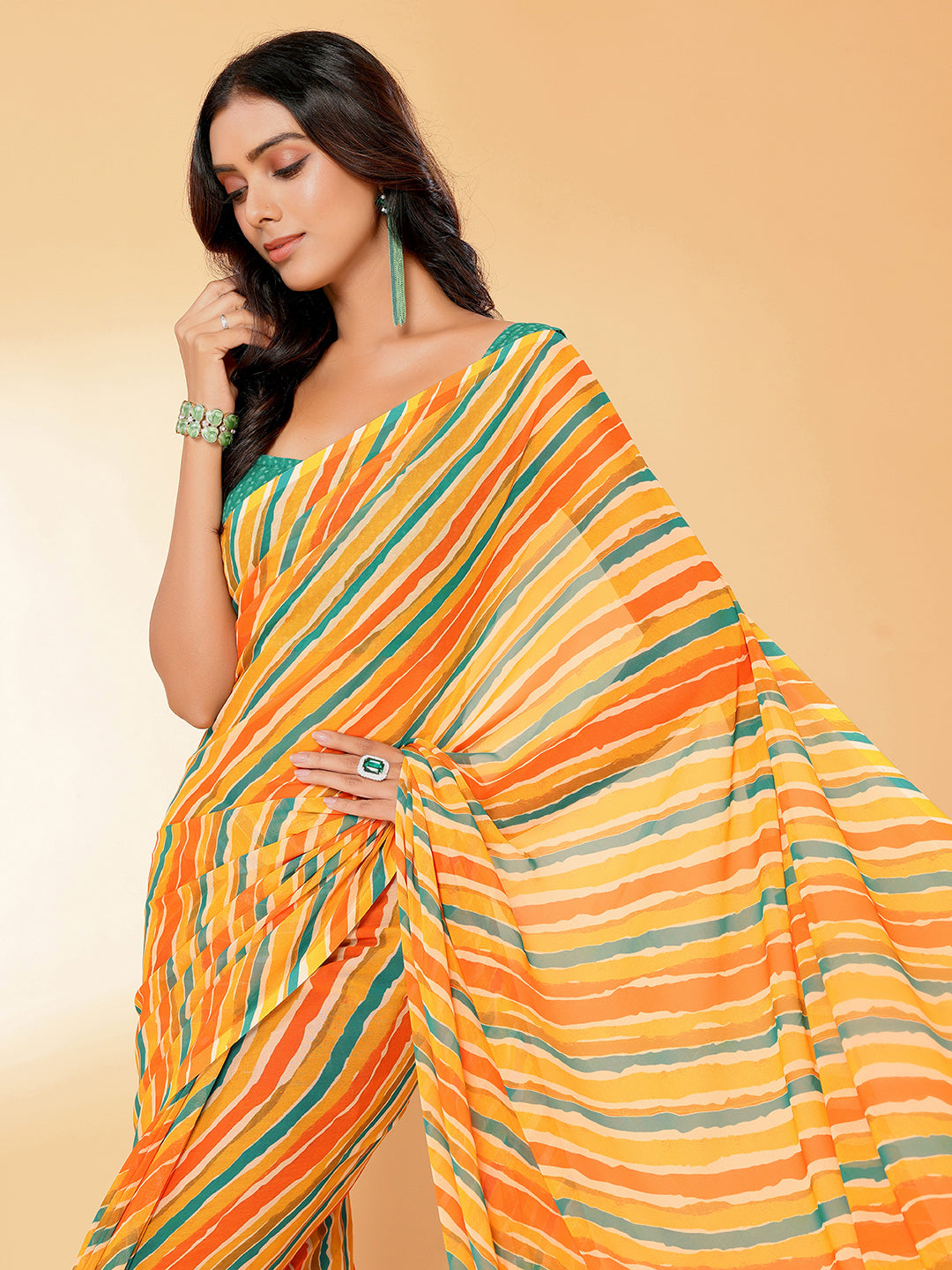 Janasya Orange Georgette Leheriya Printed Grab2Buy 