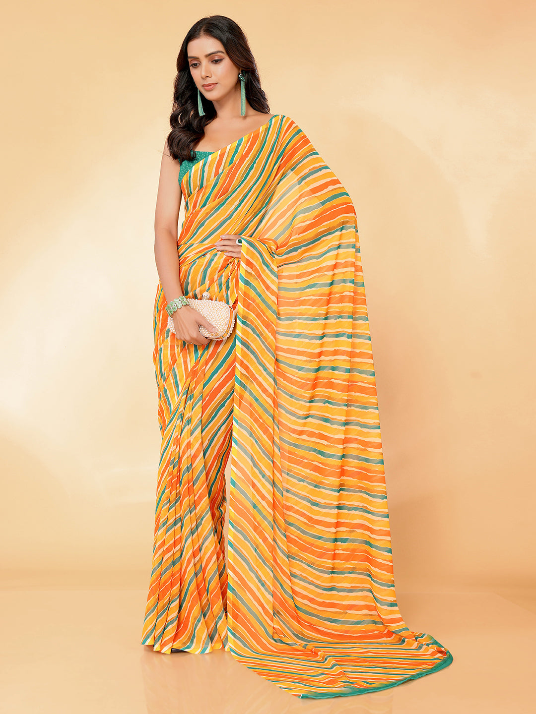 Janasya Orange Georgette Leheriya Printed Grab2Buy 