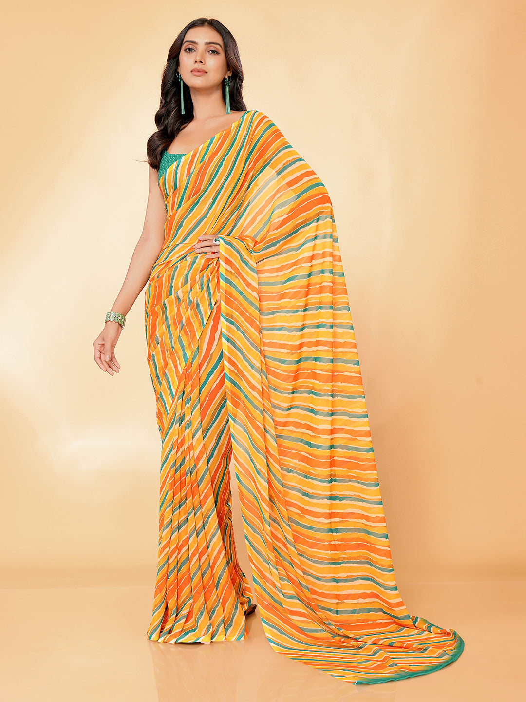 Janasya Orange Georgette Leheriya Printed Grab2Buy 