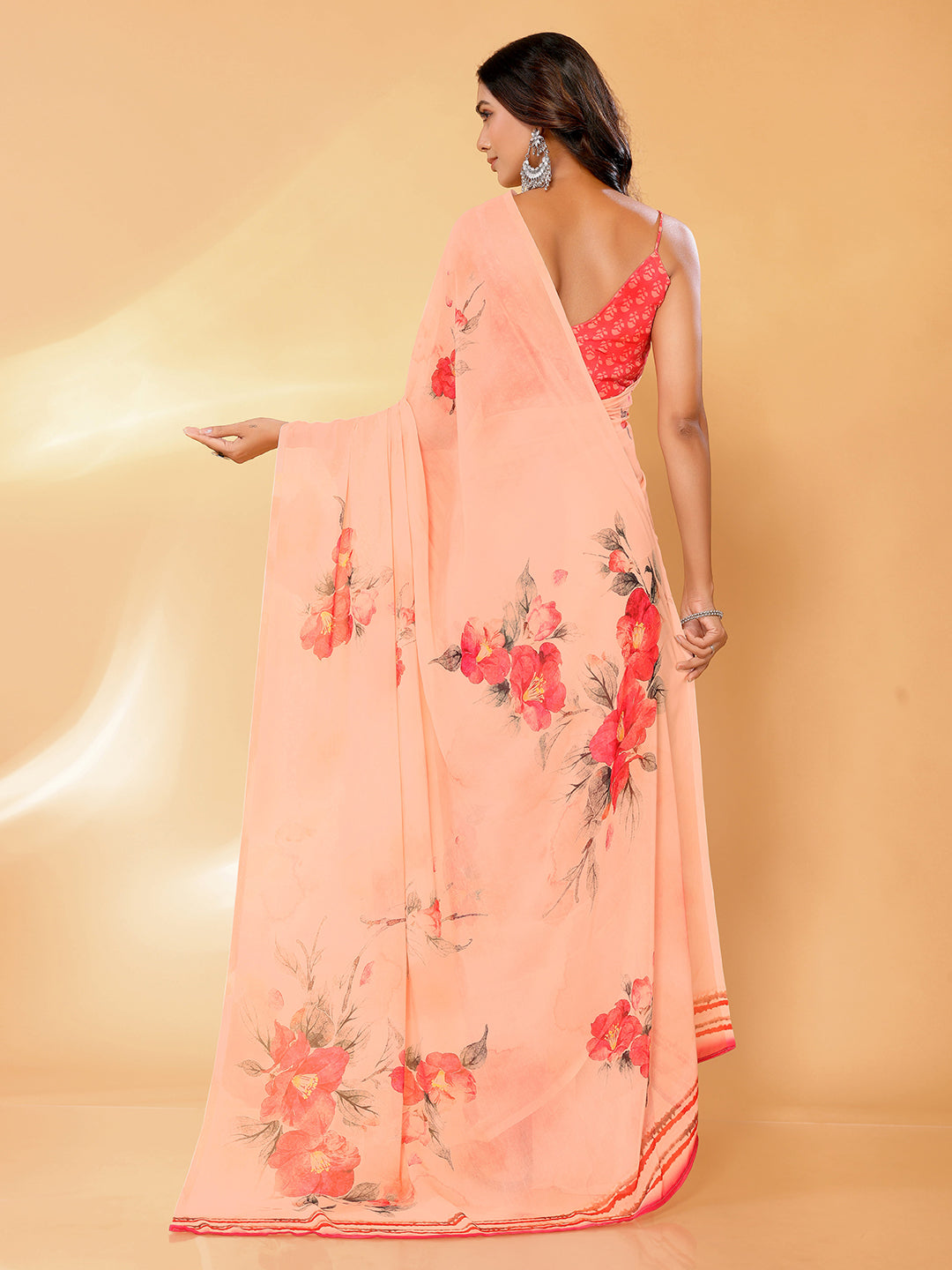 Janasya Peach Georgette Floral Printed Grab2Buy 