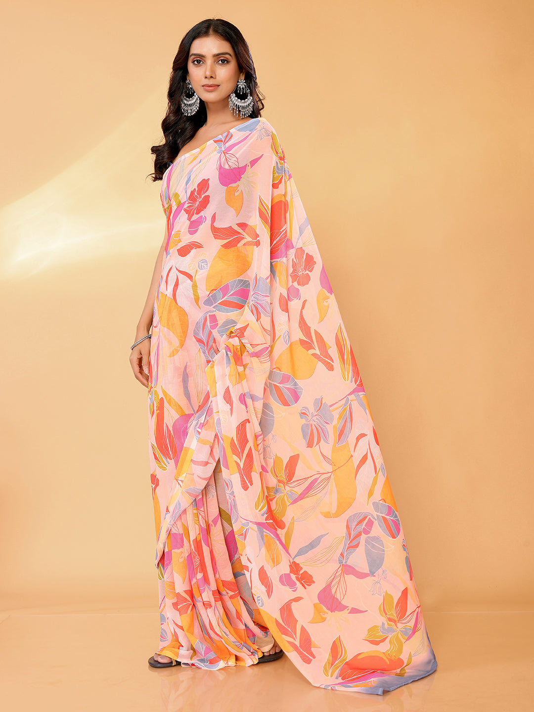 Janasya Peach Georgette Tropical Printed Grab2Buy 
