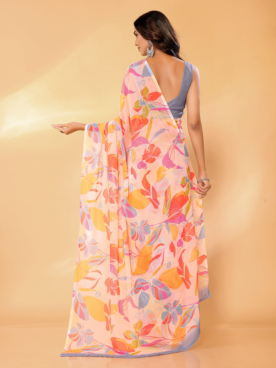 Janasya Peach Georgette Tropical Printed Grab2Buy 
