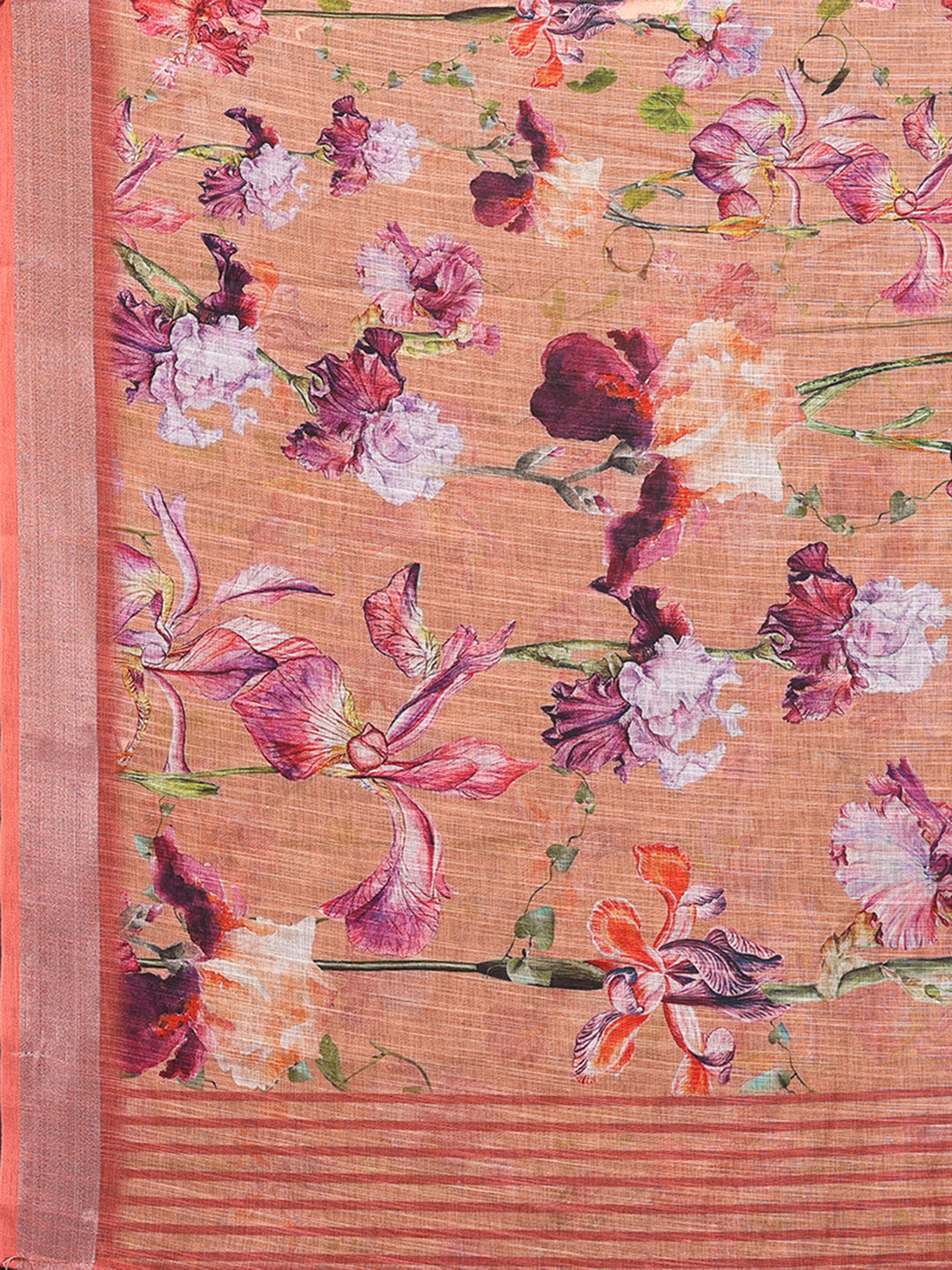 Janasya Peach Cotton Linen Floral Printed Grab2Buy 