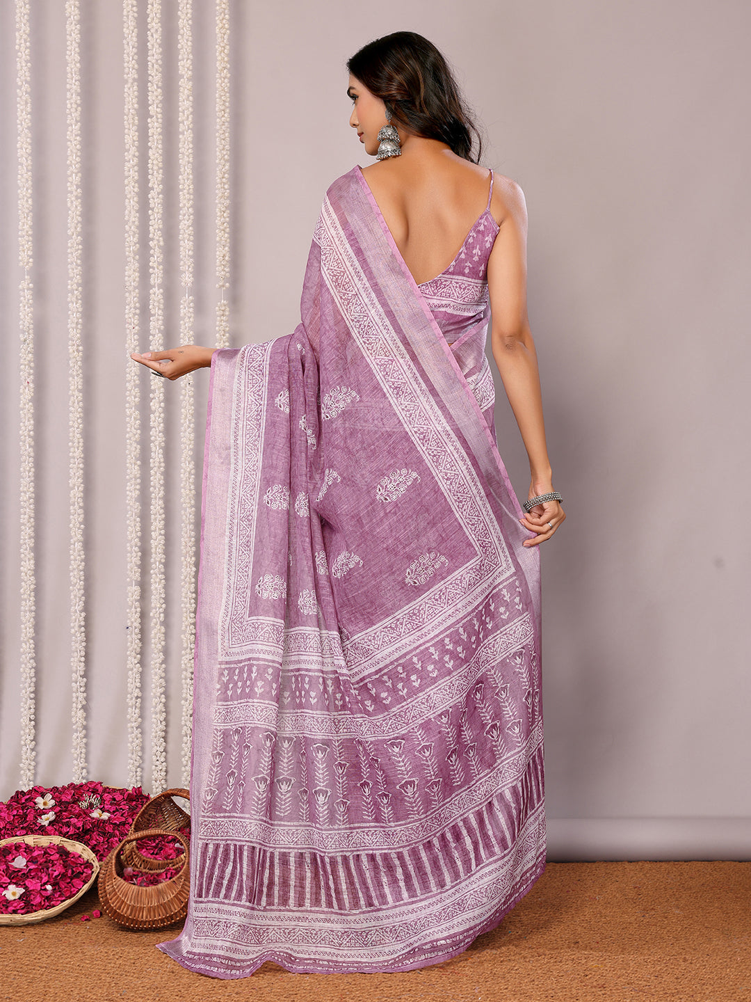Janasya Mauve Cotton Linen Block Print Printed Grab2Buy 