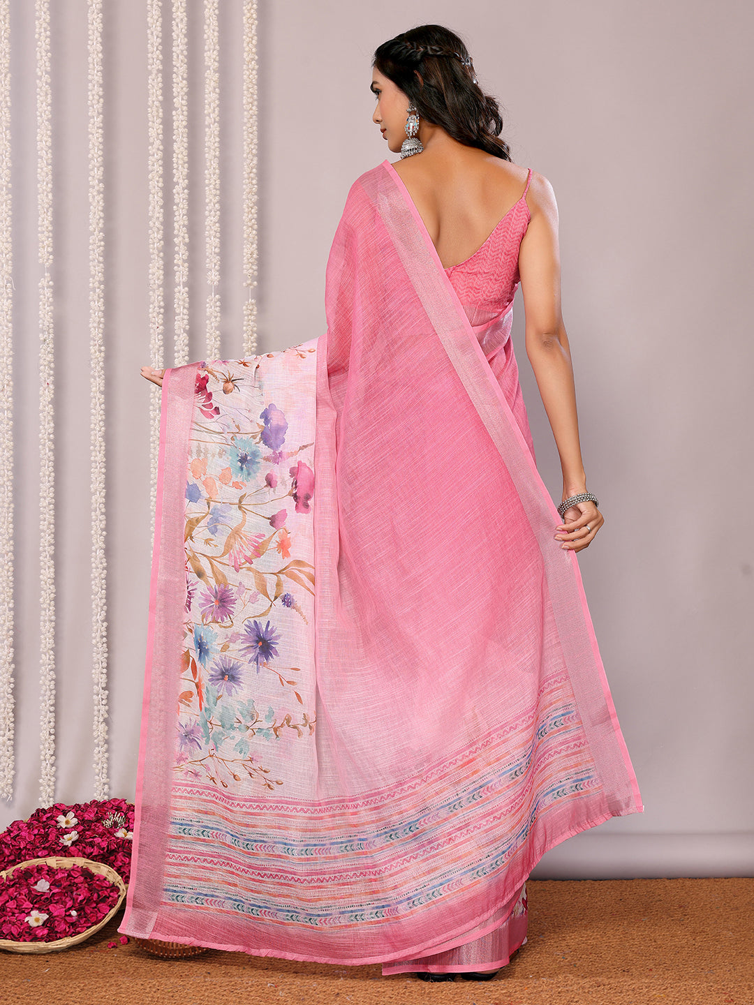 Janasya Pink Cotton Linen Floral Printed Grab2Buy 