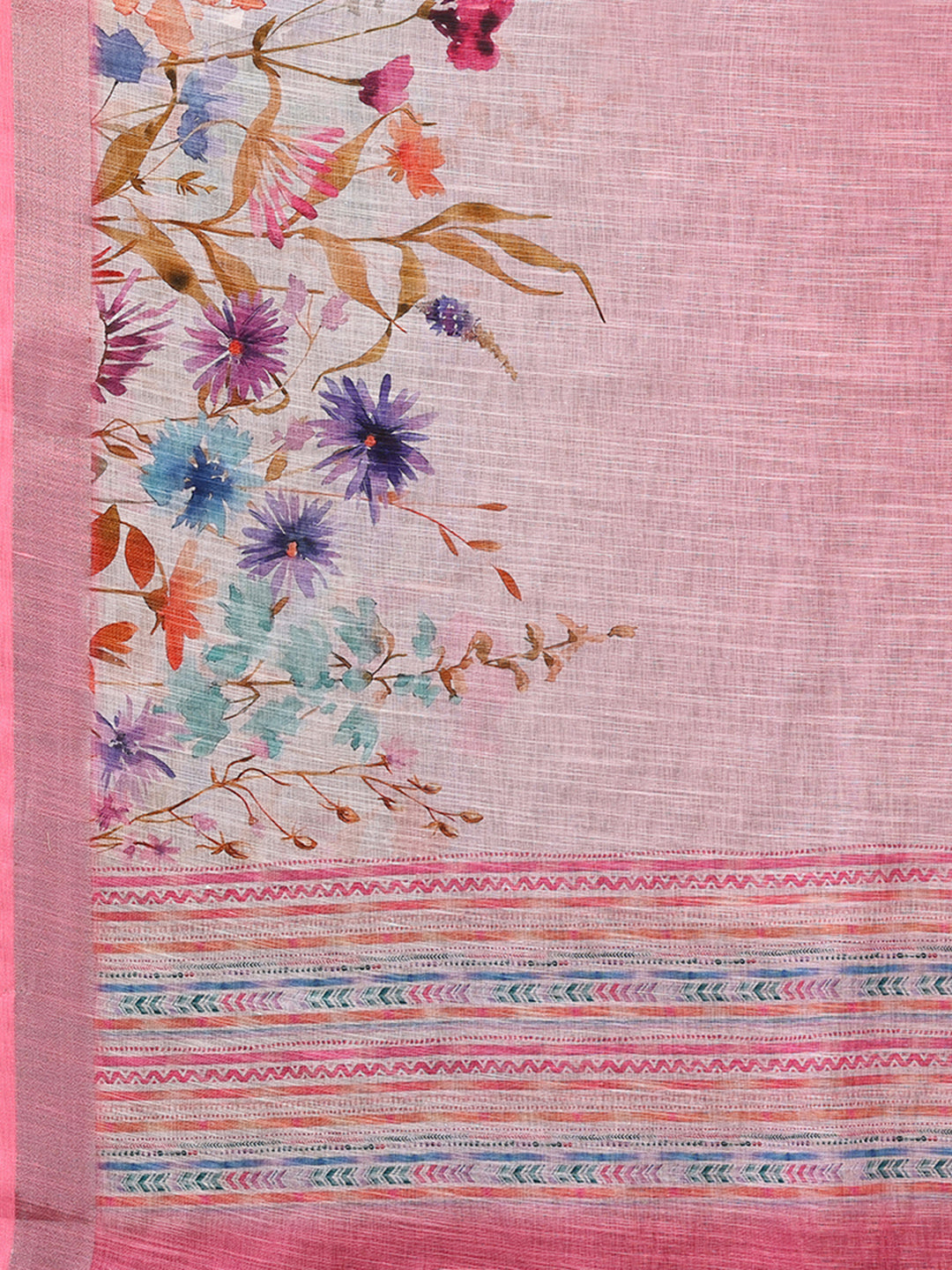 Janasya Pink Cotton Linen Floral Printed Grab2Buy 