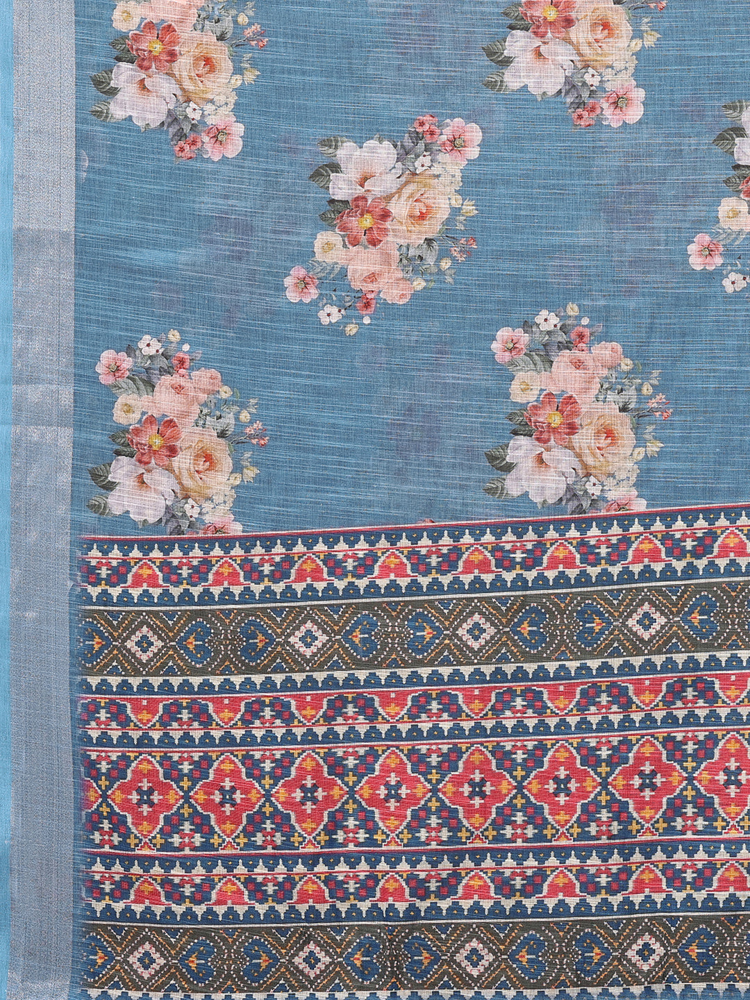 Janasya Blue Cotton Linen Floral Printed Grab2Buy 