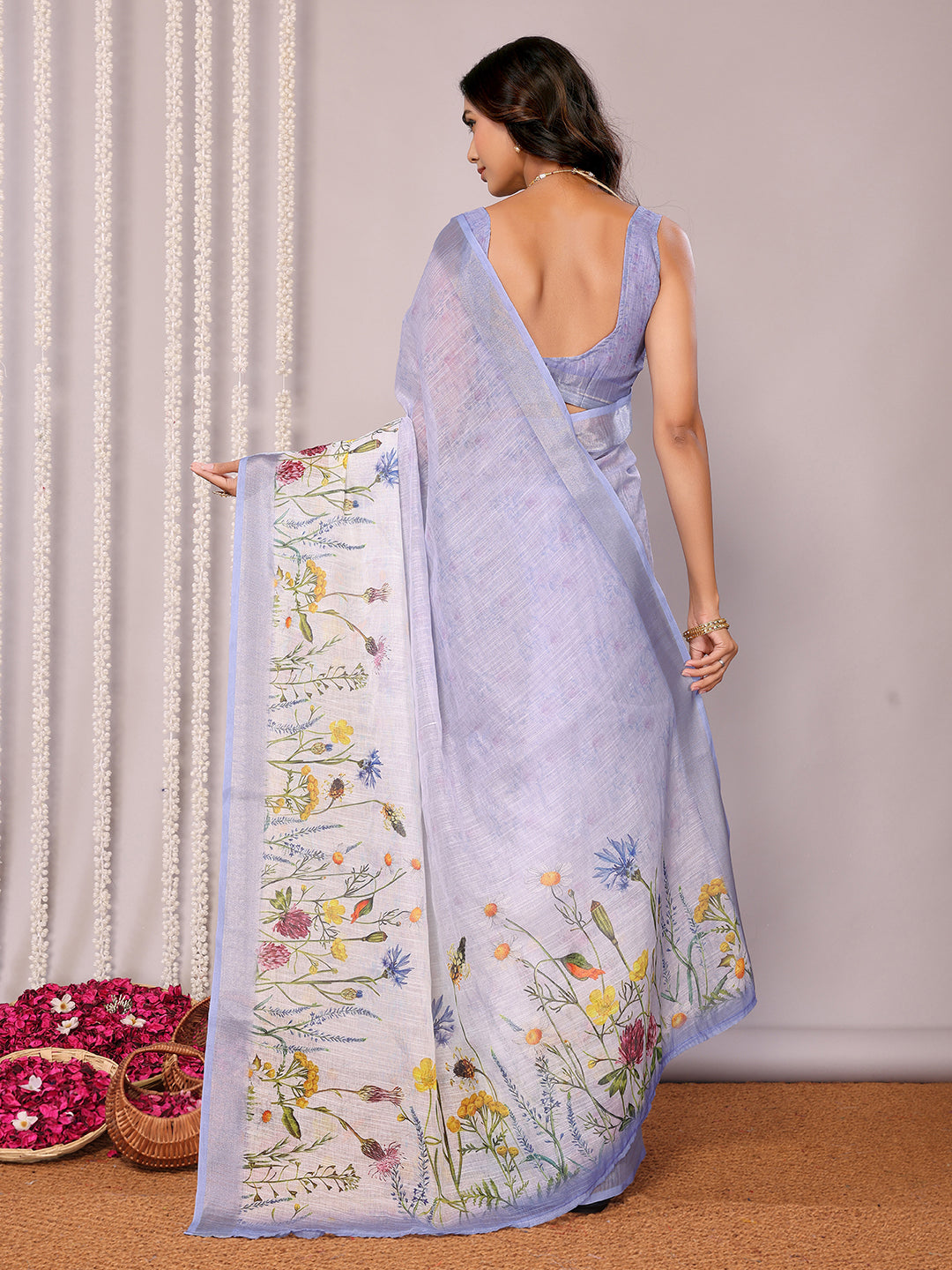 Janasya Lavender Cotton Linen Floral Printed Grab2Buy 
