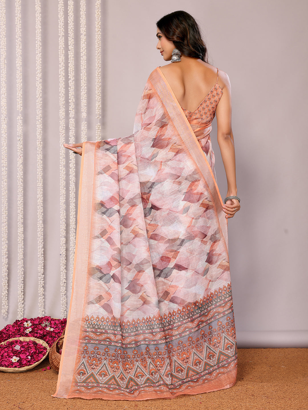 Janasya Peach Cotton Linen Abstract Printed Grab2Buy 