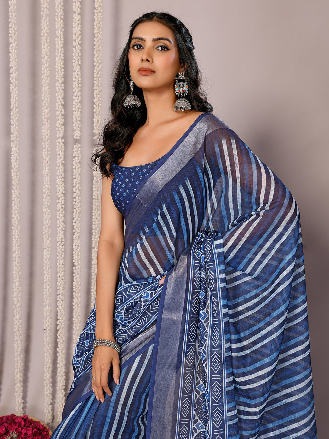 Janasya Blue Cotton Linen Geometric Printed Grab2Buy 