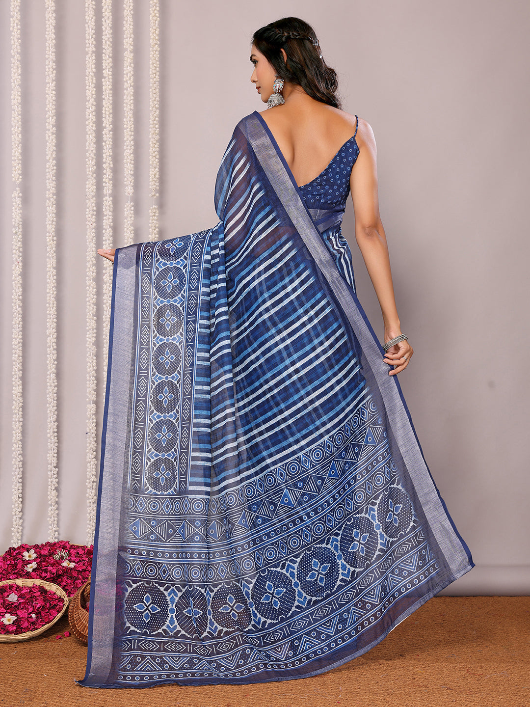 Janasya Blue Cotton Linen Geometric Printed Grab2Buy 