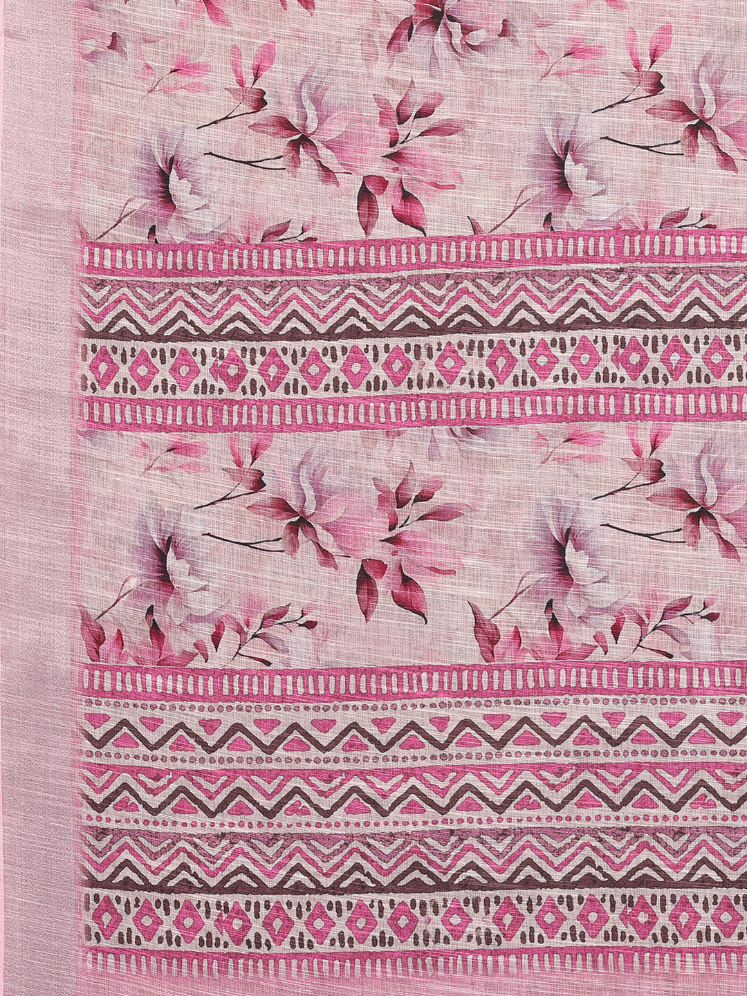 Janasya Pink Cotton Linen Floral Printed Grab2Buy 