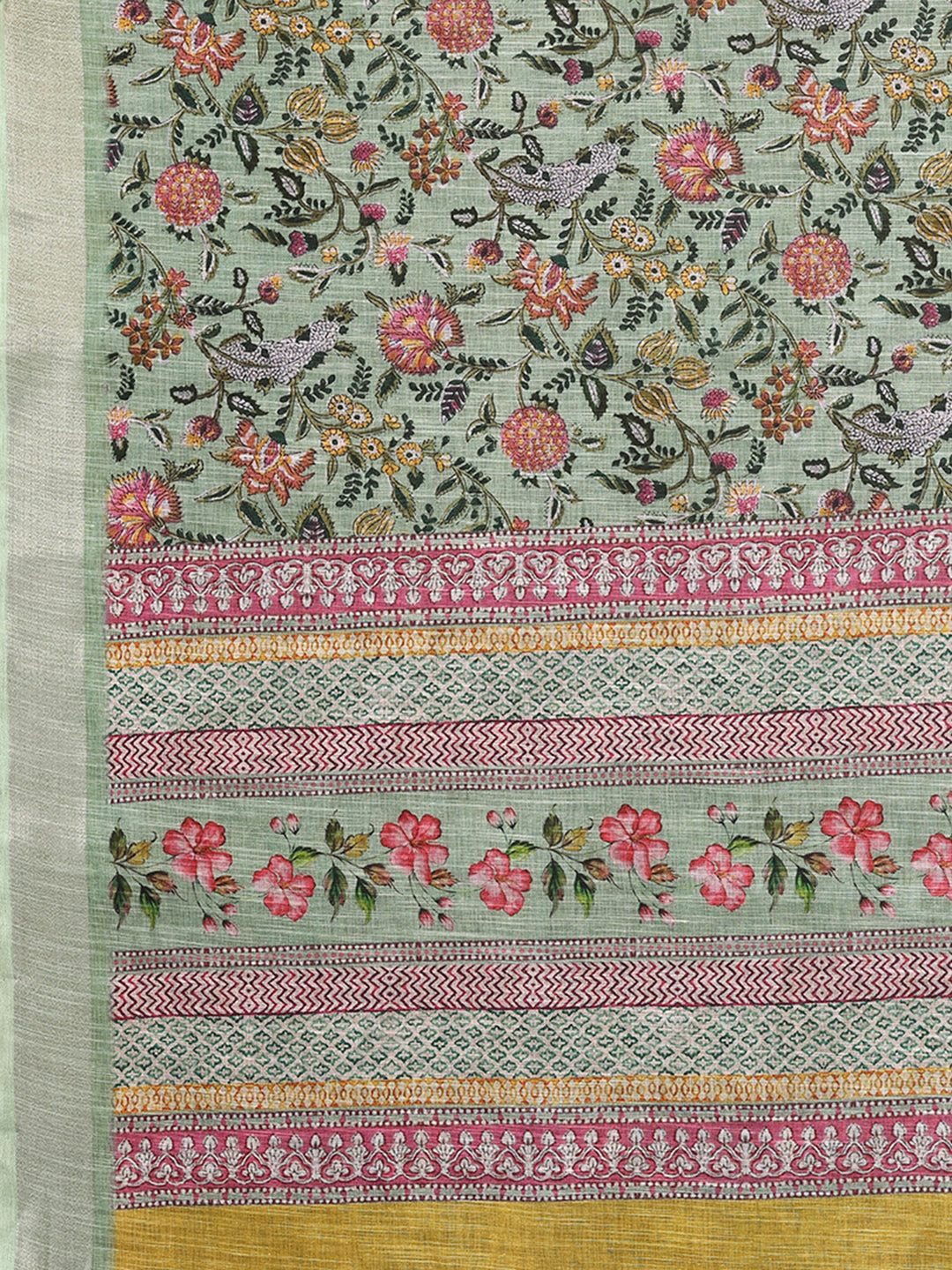 Janasya Sage Green Cotton Linen Floral Printed Grab2Buy 